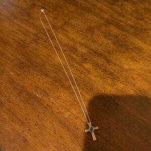 Gold Cross Pendant Necklace with Gemstone Accent